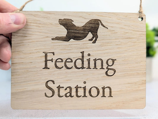Dog Feeding Station Sign | Hanging Oak Veneer | Cafés & Pubs