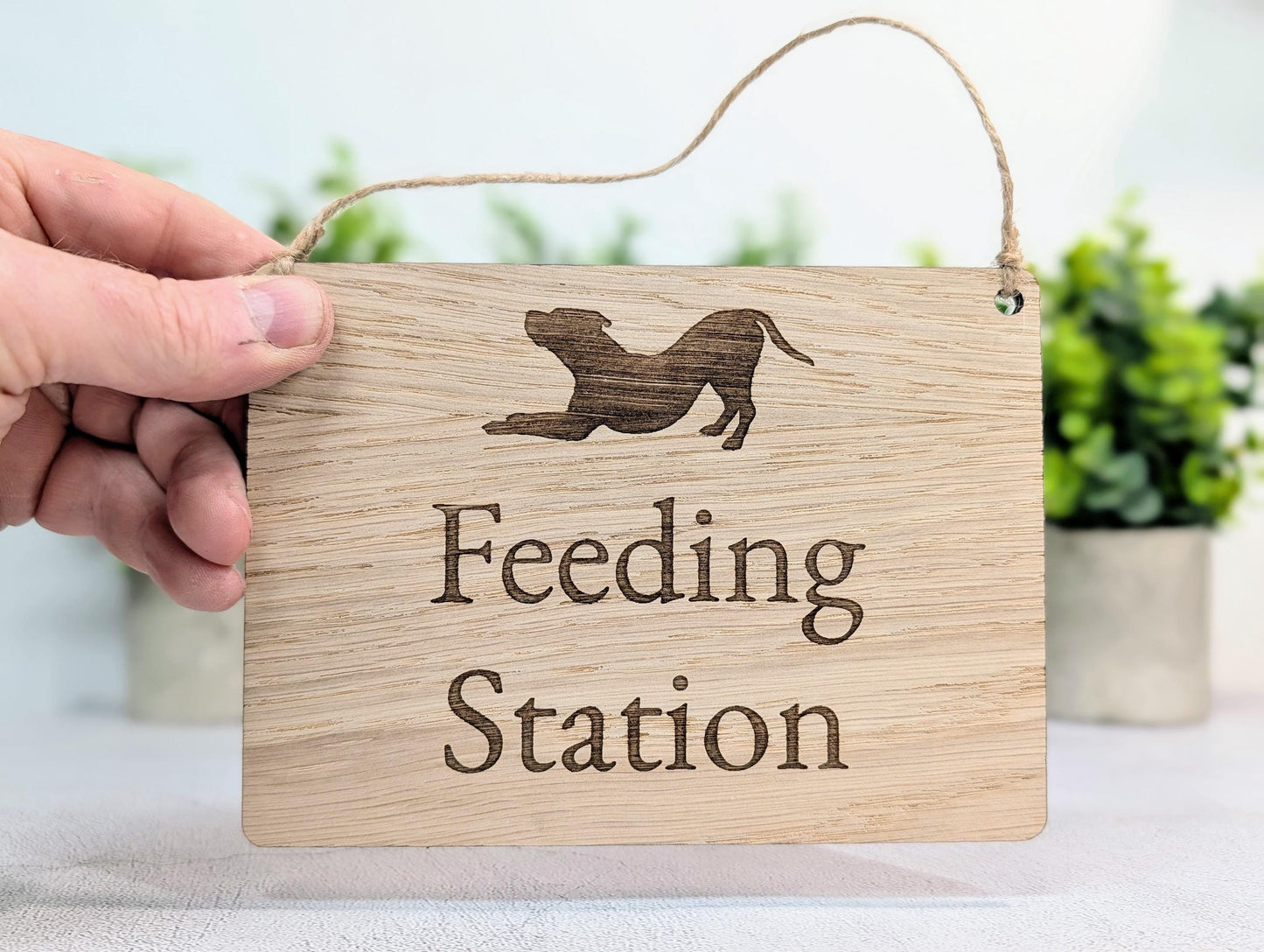 Dog Feeding Station Sign | Hanging Oak Veneer | Cafés & Pubs