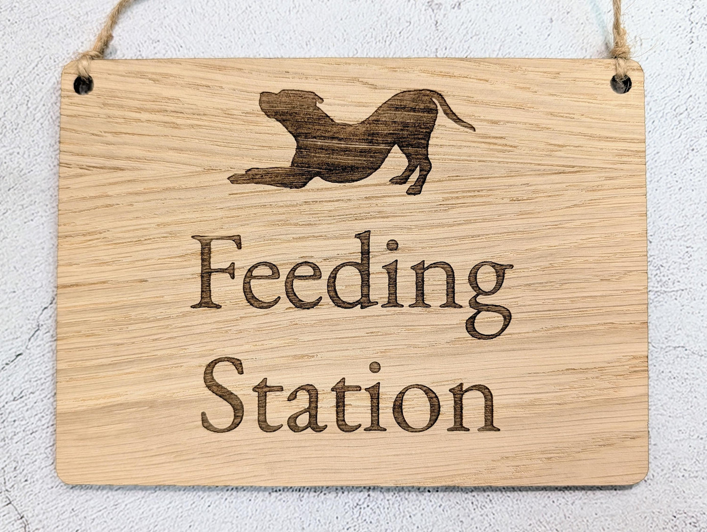 Dog Feeding Station Sign | Hanging Oak Veneer | Cafés & Pubs