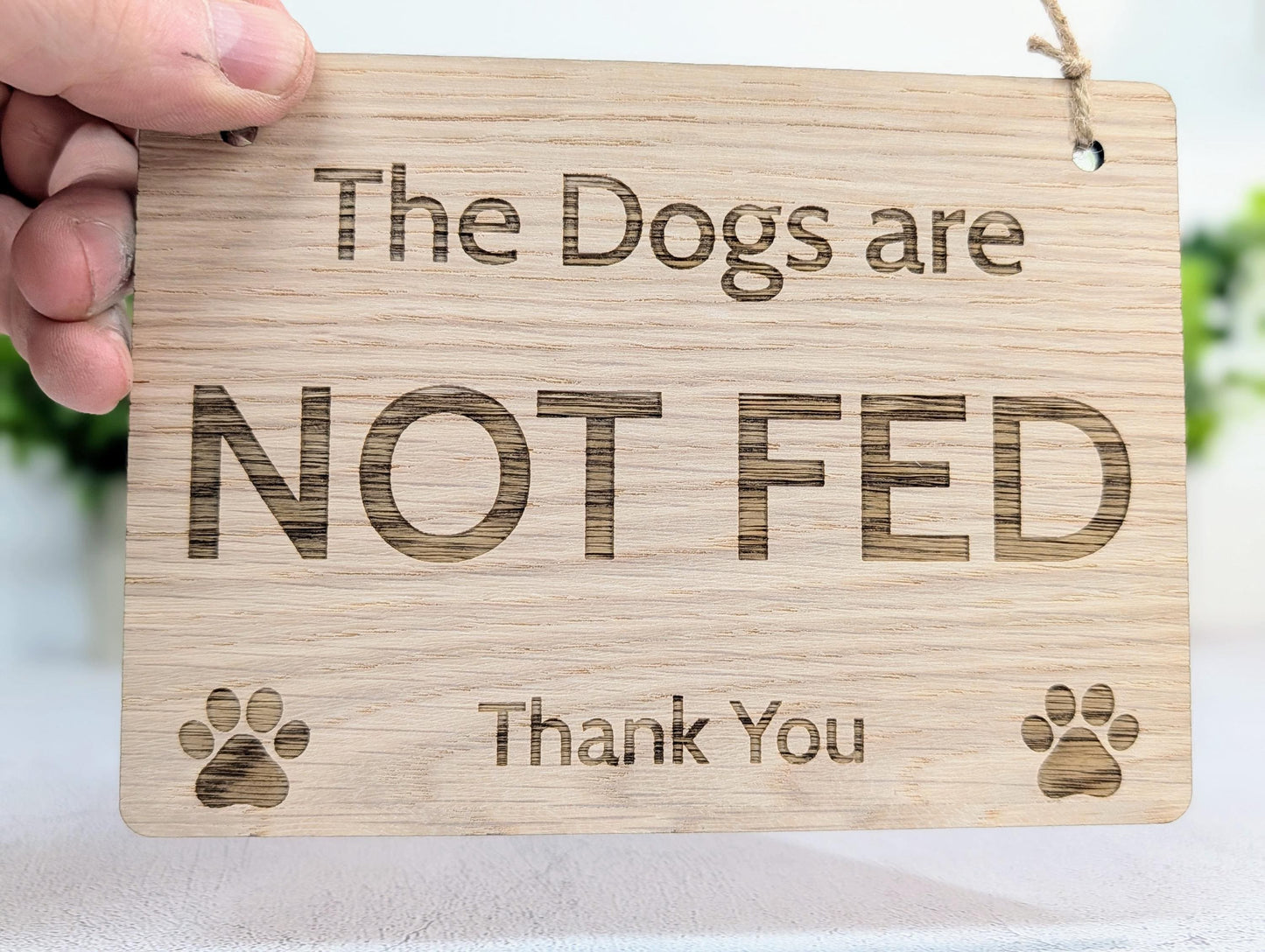 Dog Fed Not Fed Sign | Personalised Double-Sided | Oak Veneer