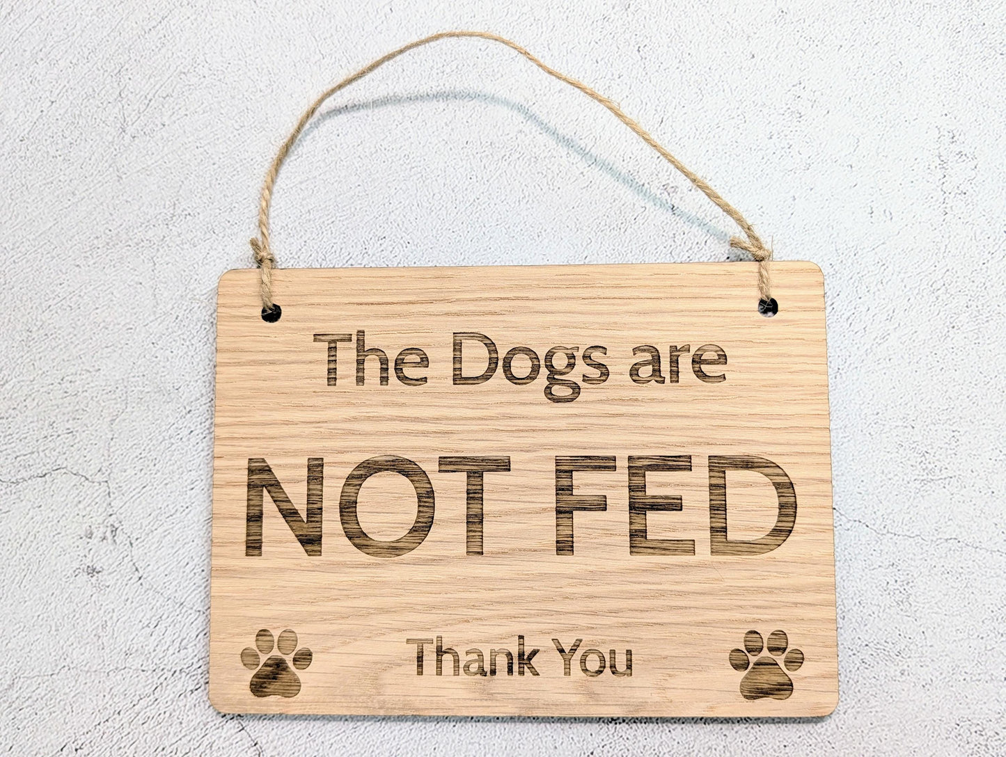 Dog Fed Not Fed Sign | Personalised Double-Sided | Oak Veneer