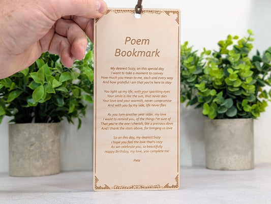 Personalised Poem Bookmark – Engraved Wooden Bookmark, Custom Message or Poem, FSC Birch Plywood, Handmade Gift for Book Lovers