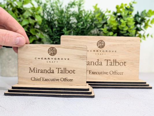 Personalised Wooden Desk Name Plate with Logo | Oak | Custom