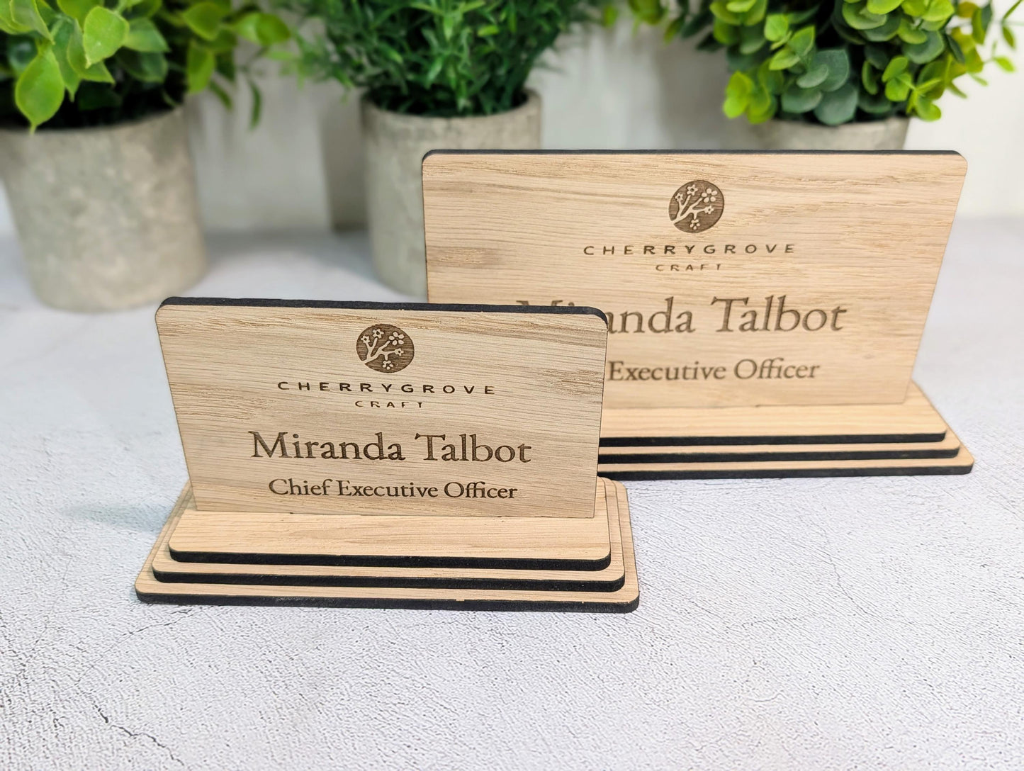 Personalised Wooden Desk Name Plate with Logo | Oak | Custom