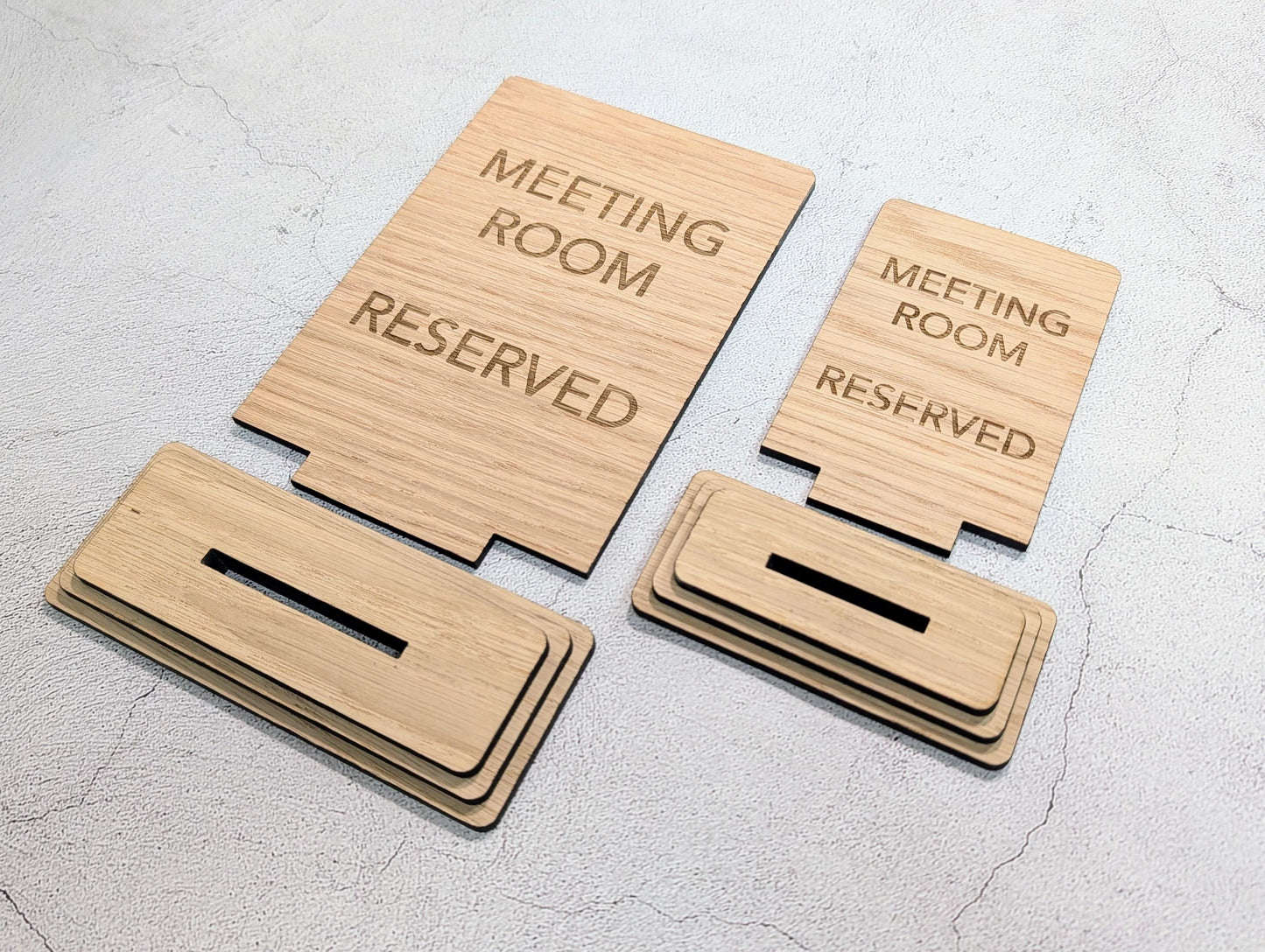 Meeting Room Reserved Sign – Wooden Table Sign, Single or Double Sided | Oak Veneer, Professional Office Display, Personalisation Option