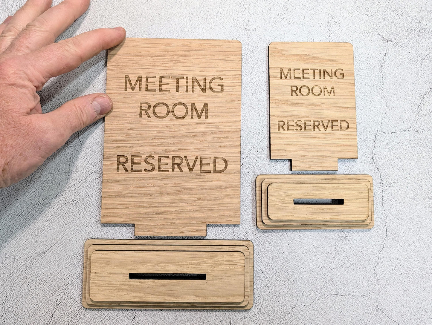Meeting Room Reserved Sign – Wooden Table Sign, Single or Double Sided | Oak Veneer, Professional Office Display, Personalisation Option