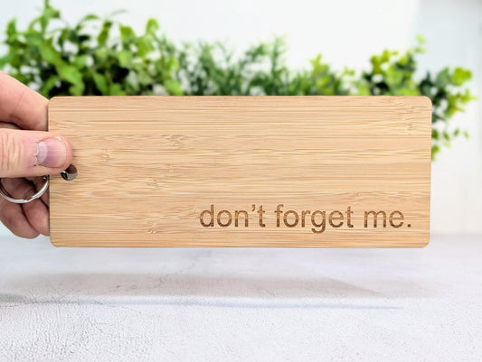 Don’t Forget Me Keyring – Extra Large 200×80mm Bamboo Wooden Key Tag, Engraved Eco Key Fob for Hotels, Offices & Homes, Handmade in Wales