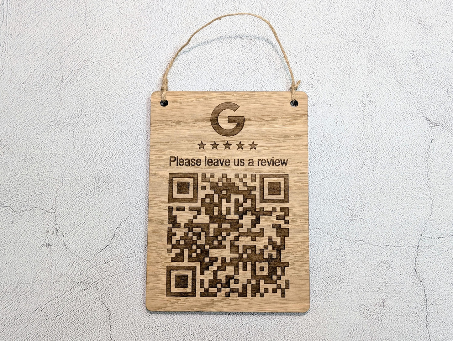 Google Review QR Code Hanging Sign | Oak | 4 Sizes | Add Logo