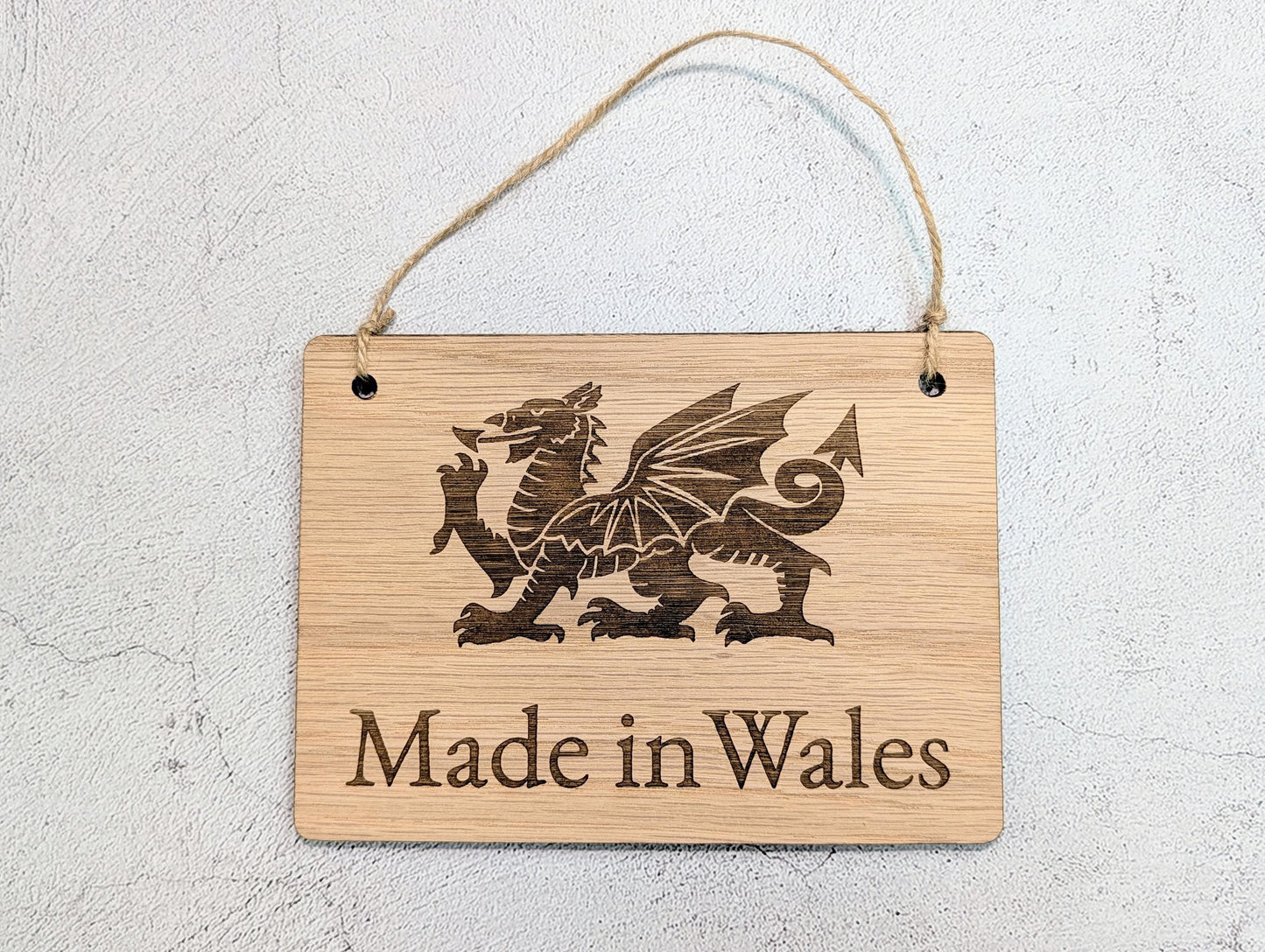Made in Wales Hanging Sign | Oak | Welsh Dragon | 4 Sizes