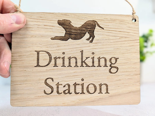 Dog Drinking Station Sign | Hanging Oak Veneer | Cafés & Pubs