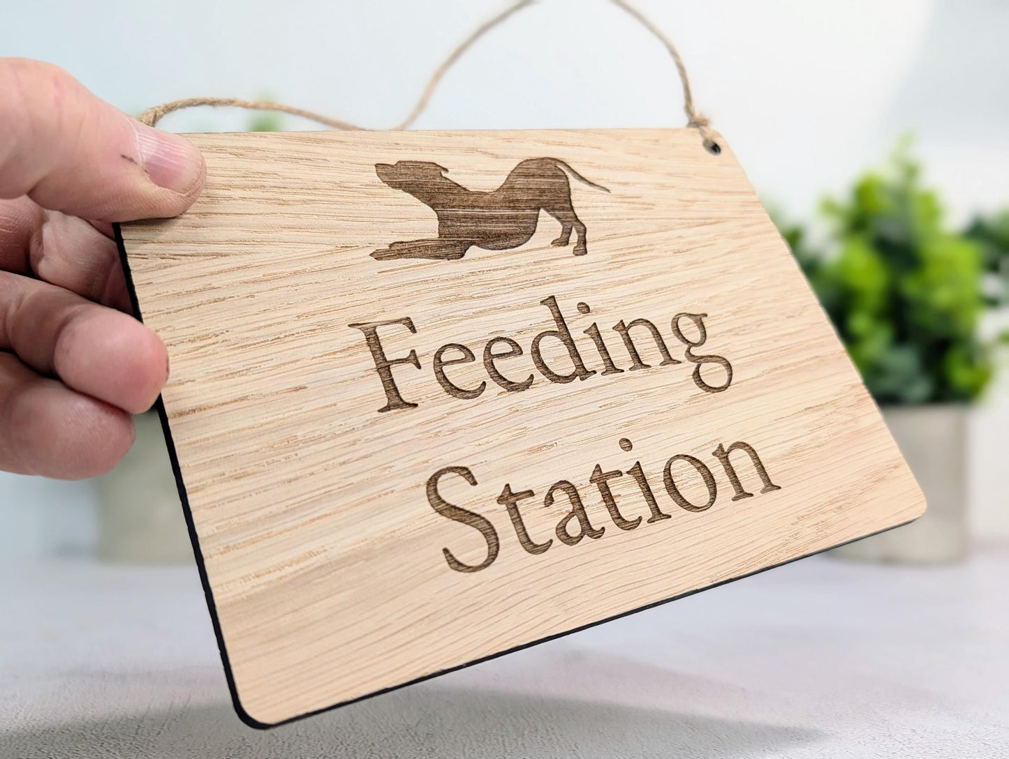 Dog Feeding Station Sign | Hanging Oak Veneer | Cafés & Pubs