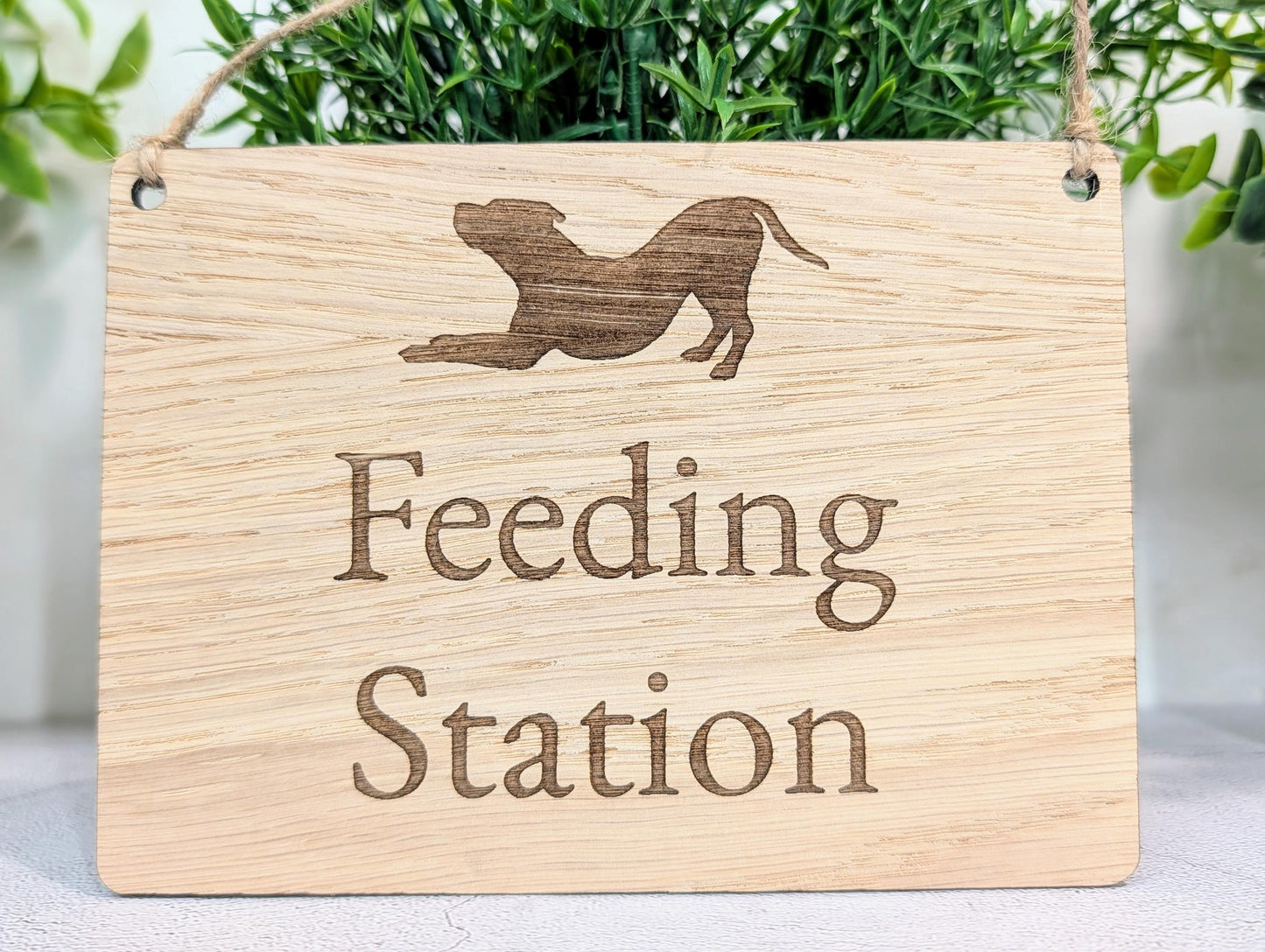 Dog Feeding Station Sign | Hanging Oak Veneer | Cafés & Pubs