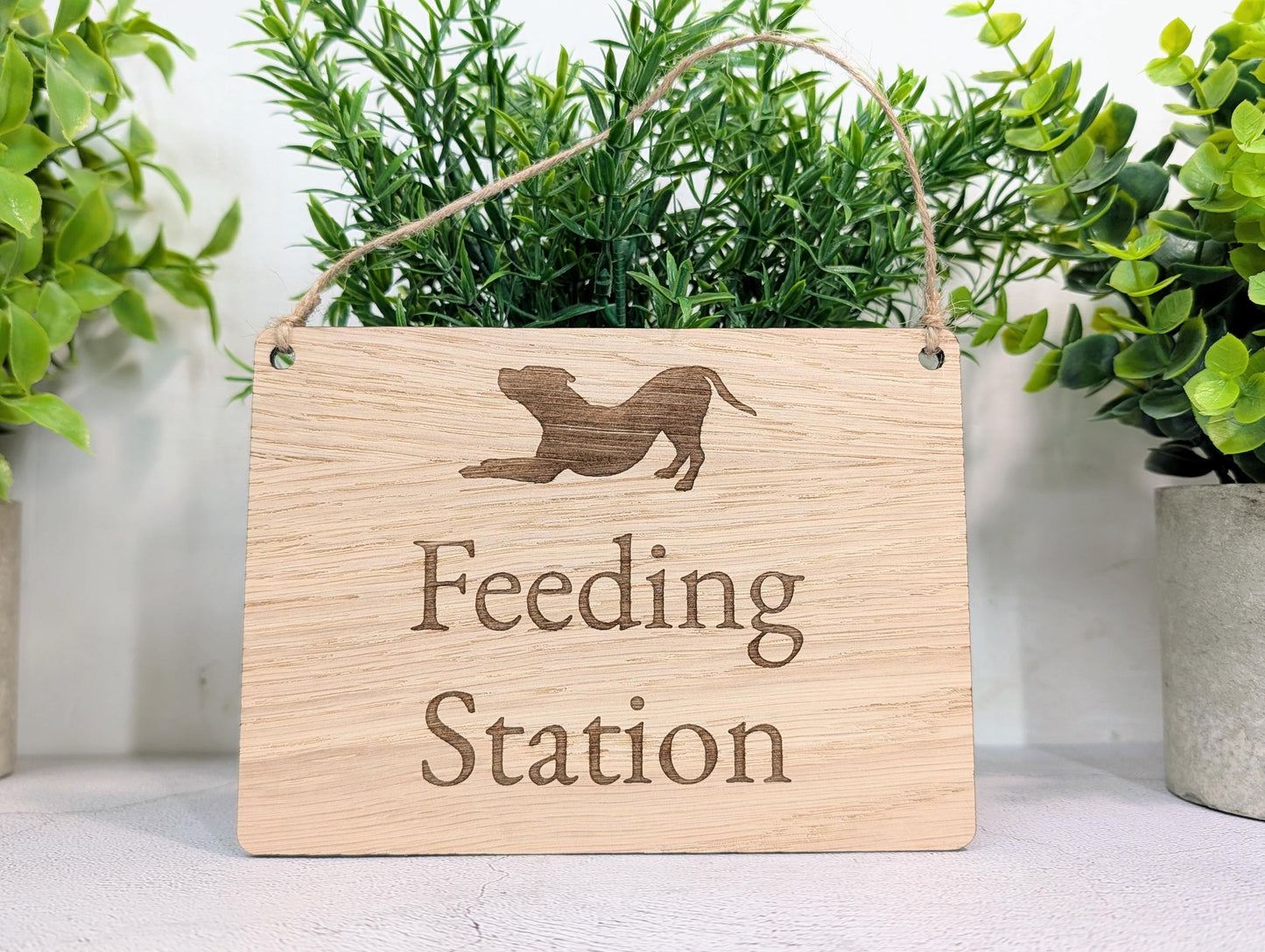 Dog Feeding Station Sign | Hanging Oak Veneer | Cafés & Pubs