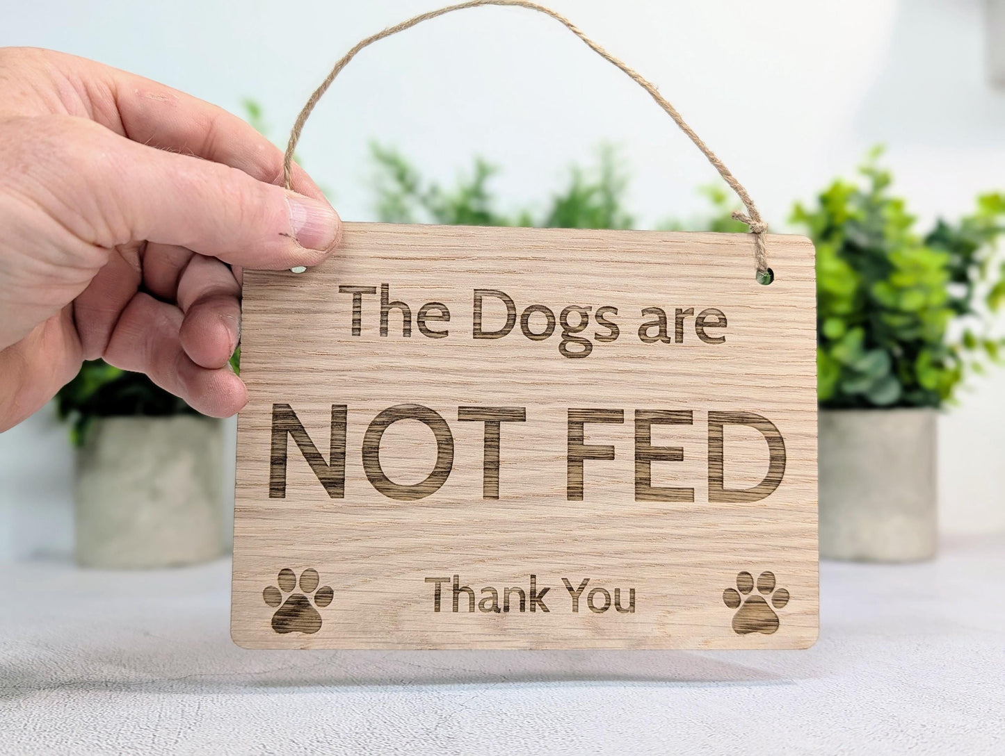 Dog Fed Not Fed Sign | Personalised Double-Sided | Oak Veneer