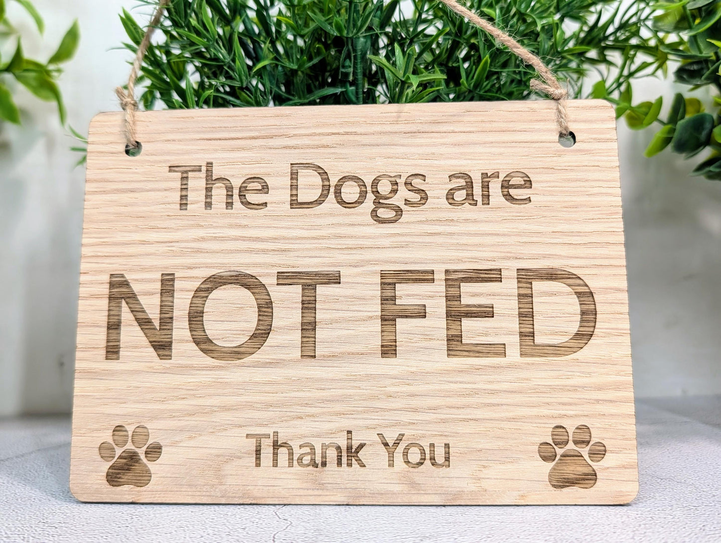 Dog Fed Not Fed Sign | Personalised Double-Sided | Oak Veneer