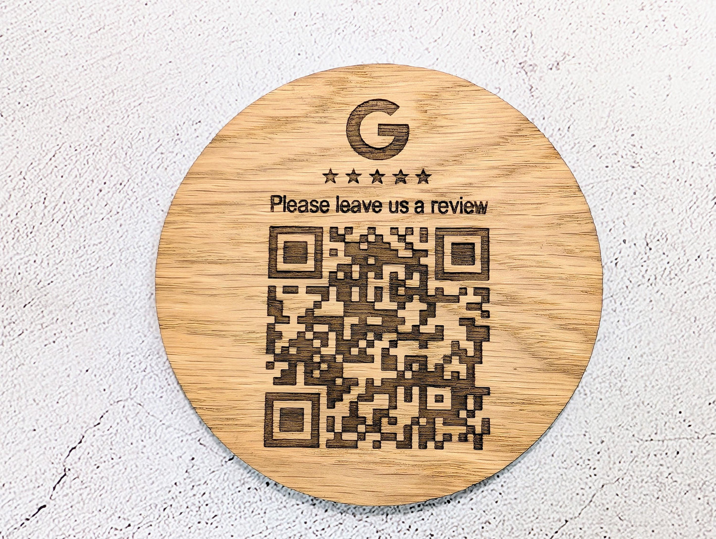 Personalised Google Review Coaster | Oak | Danish Oiled | QR Code