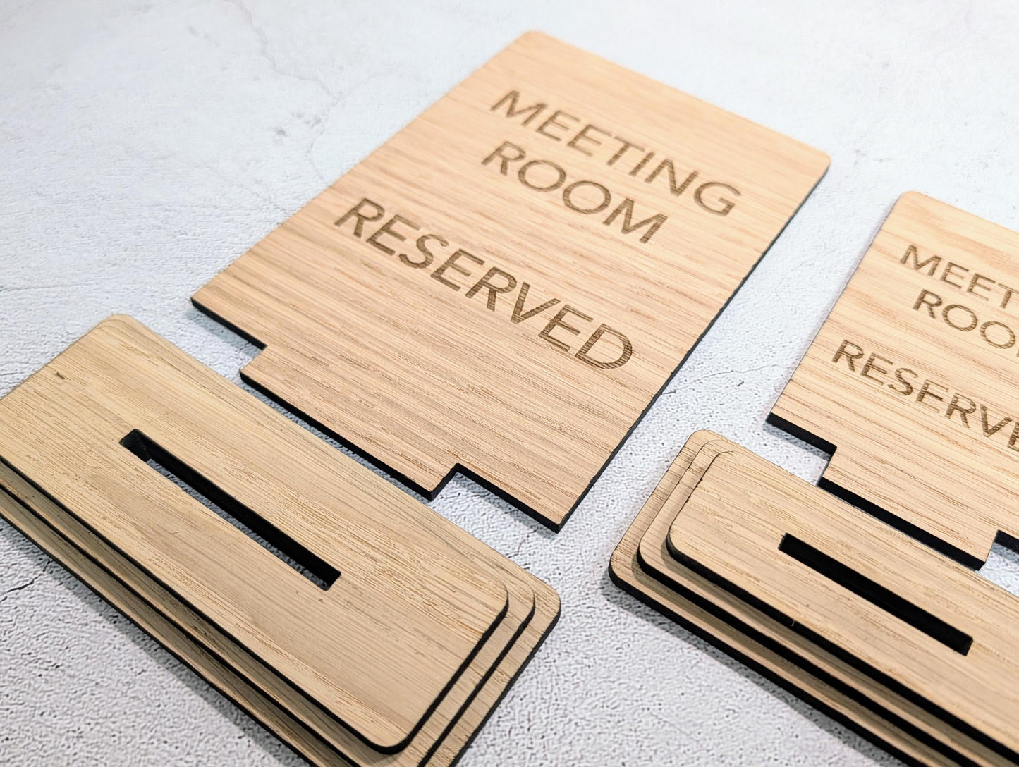 Meeting Room Reserved Sign – Wooden Table Sign, Single or Double Sided | Oak Veneer, Professional Office Display, Personalisation Option
