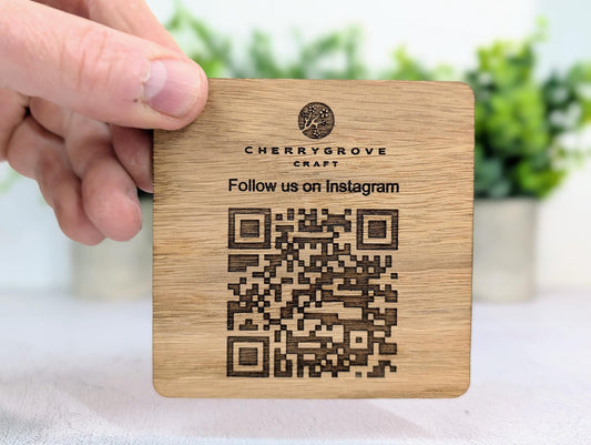 Instagram QR Code Coaster | Oak | Danish Oiled | 90x90mm | Packs