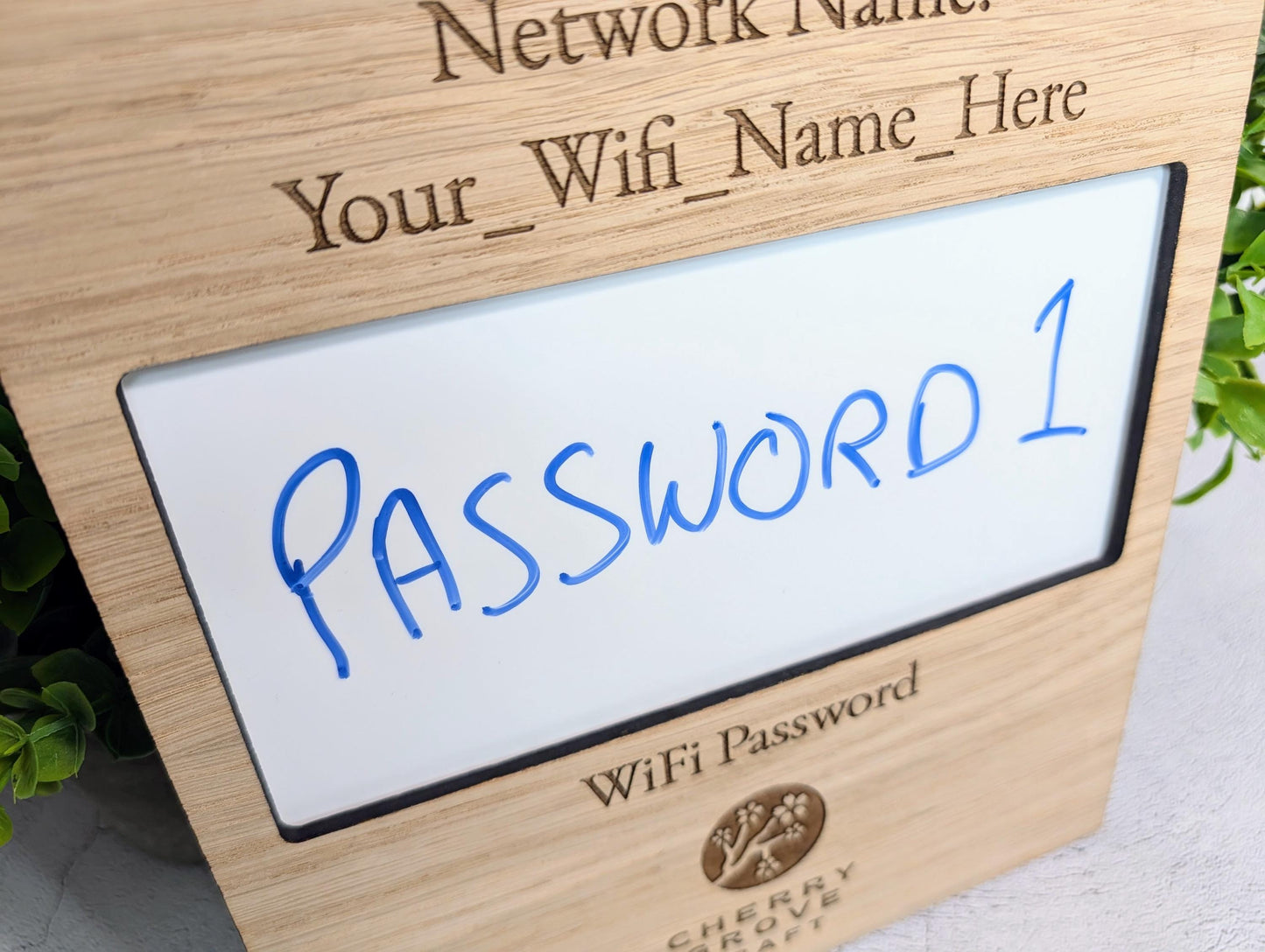 WiFi Password Sign | Oak | Engraved Network Name & Password | Add Your Logo