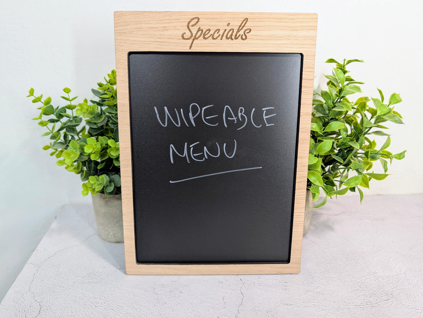 Wipeable Menu Specials Board | Oak | Blackboard | Add Your Logo