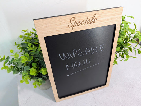 Wipeable Menu Specials Board | Oak | Blackboard | Add Your Logo