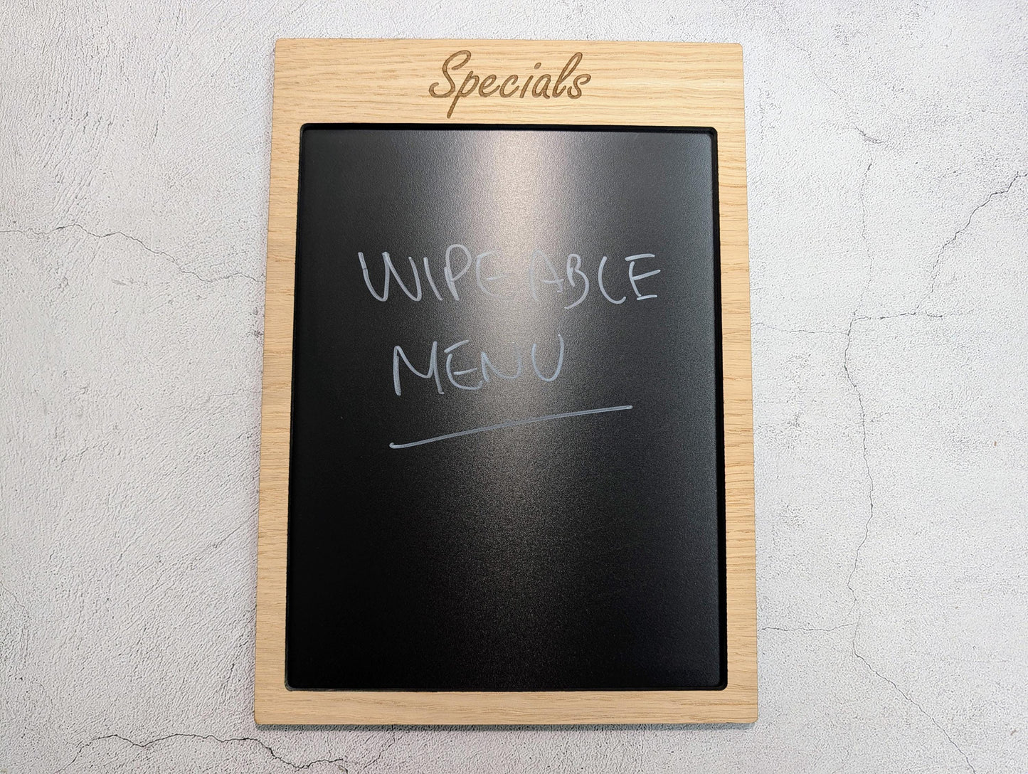 Wipeable Menu Specials Board | Oak | Blackboard | Add Your Logo