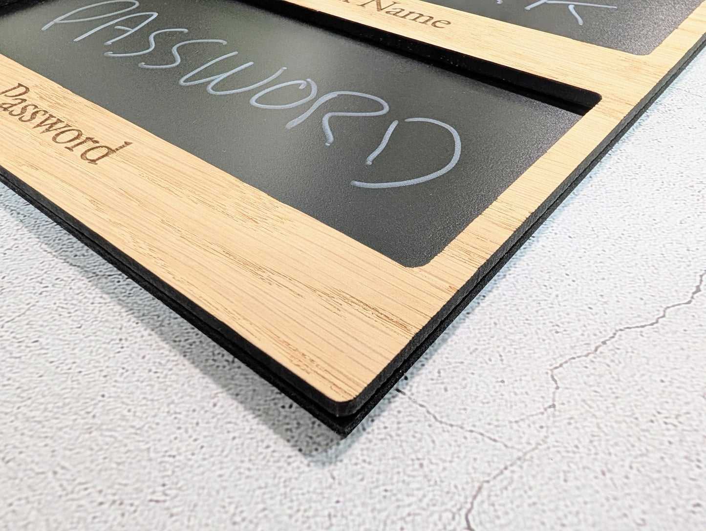 WiFi Sign with Blackboard | Oak | No Logo | Reusable Chalk Password Display