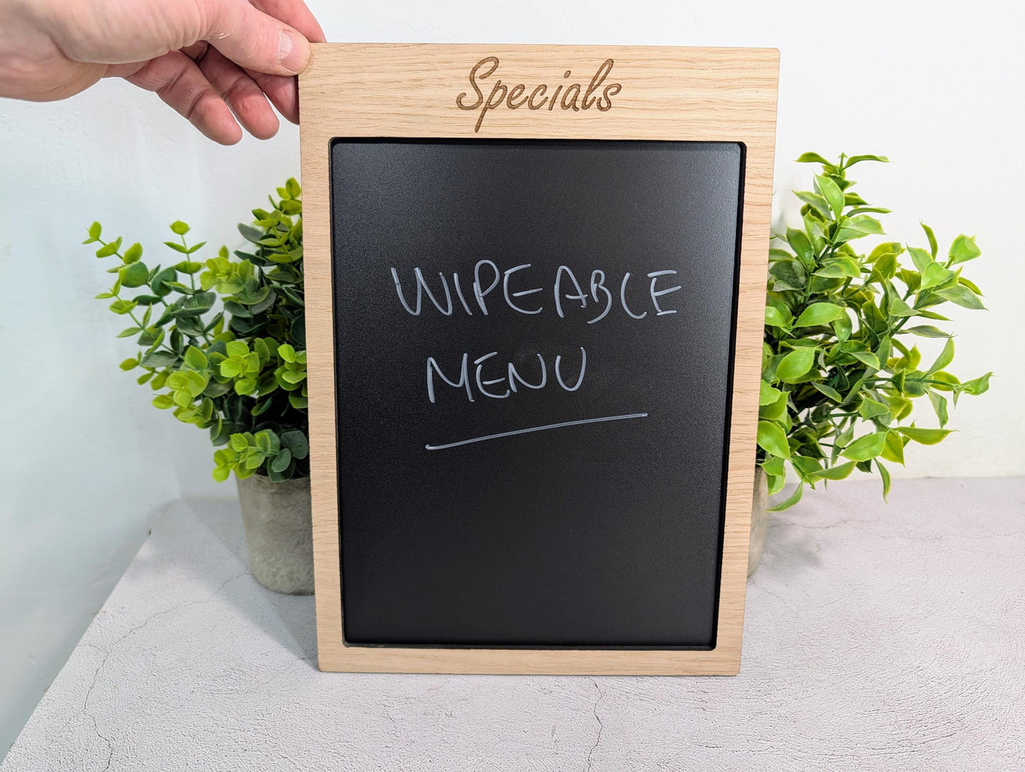 Wipeable Menu Specials Board | Oak | Blackboard | Add Your Logo
