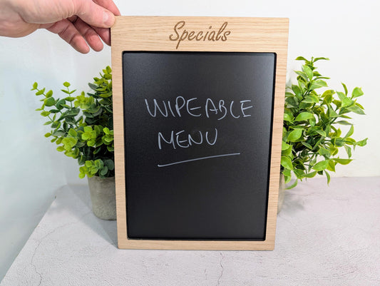 Wipeable Menu Specials Board | Oak | Blackboard | Add Your Logo