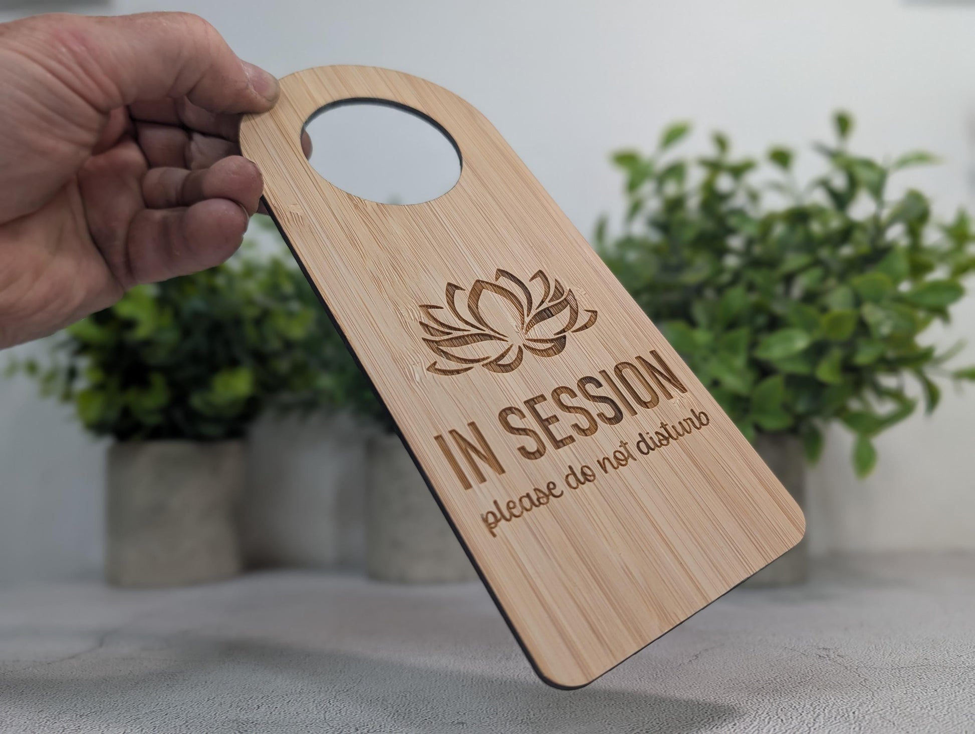 In Session bamboo door hanger, single-sided, 203 x 89mm