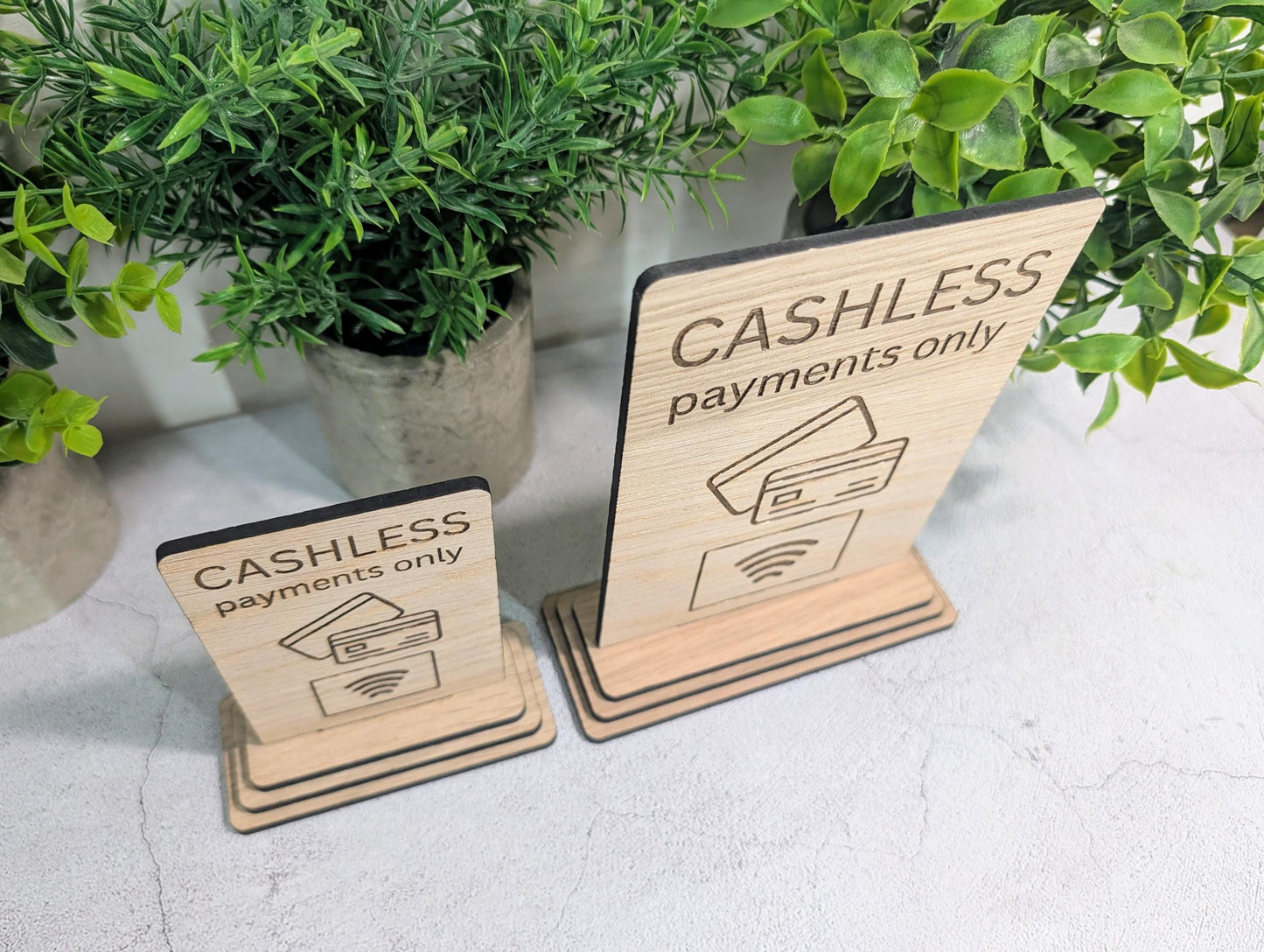 Cashless Payments Sign | Modern Framed Design | Oak | 2 Sizes