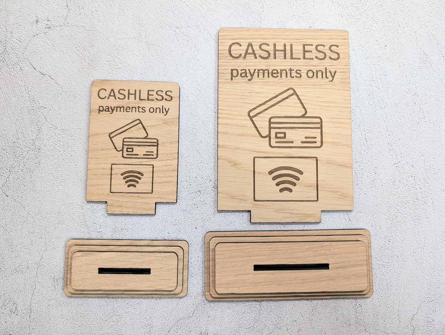 Cashless Payments Sign | Modern Framed Design | Oak | 2 Sizes