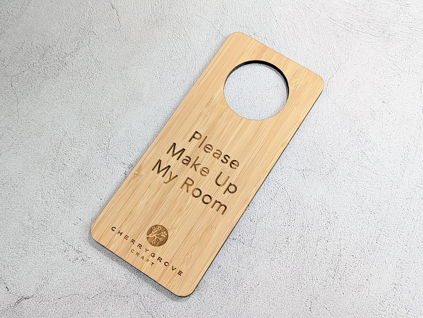 5mm Premium Bamboo Hotel Door Hanger | Please Make Up My Room