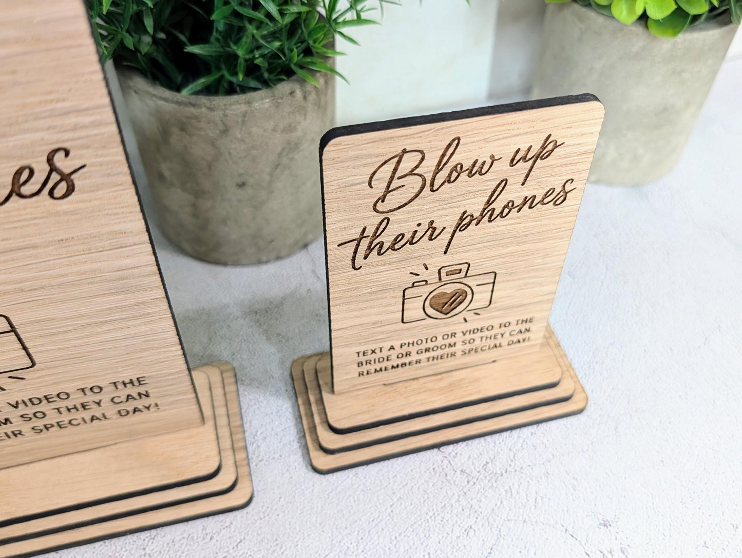 Wedding photo sign with an optional engraved phone number for guests to text