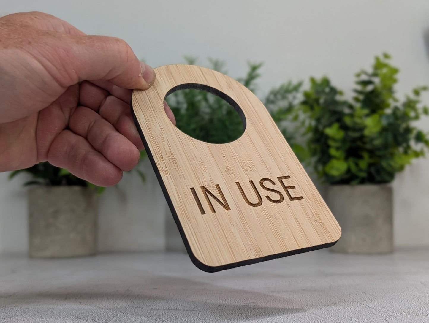 Double-sided bamboo door hanger with 51mm handle hole, 89x144mm