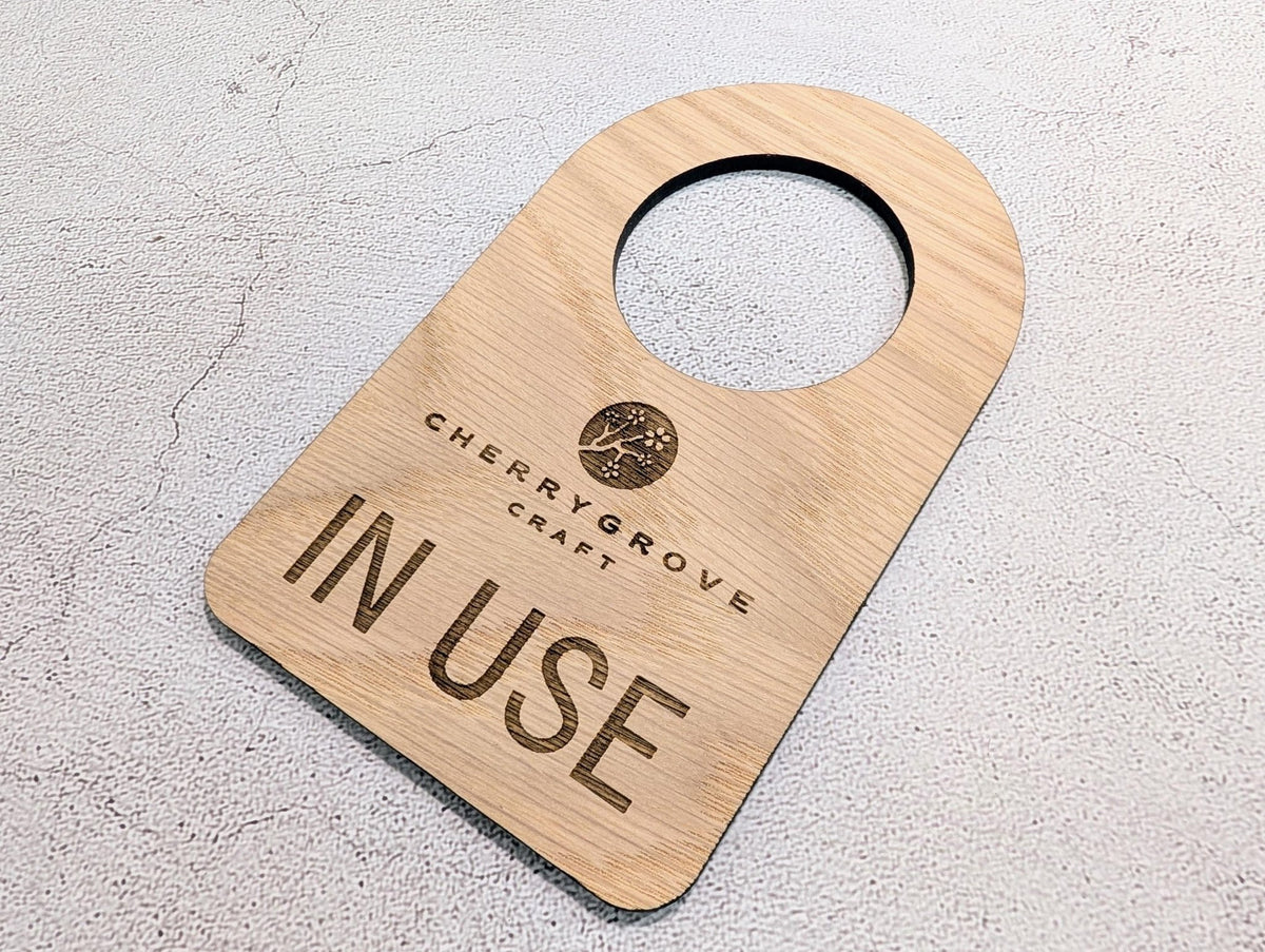 In Use / Free door hanger with logo — made to order in North Wales