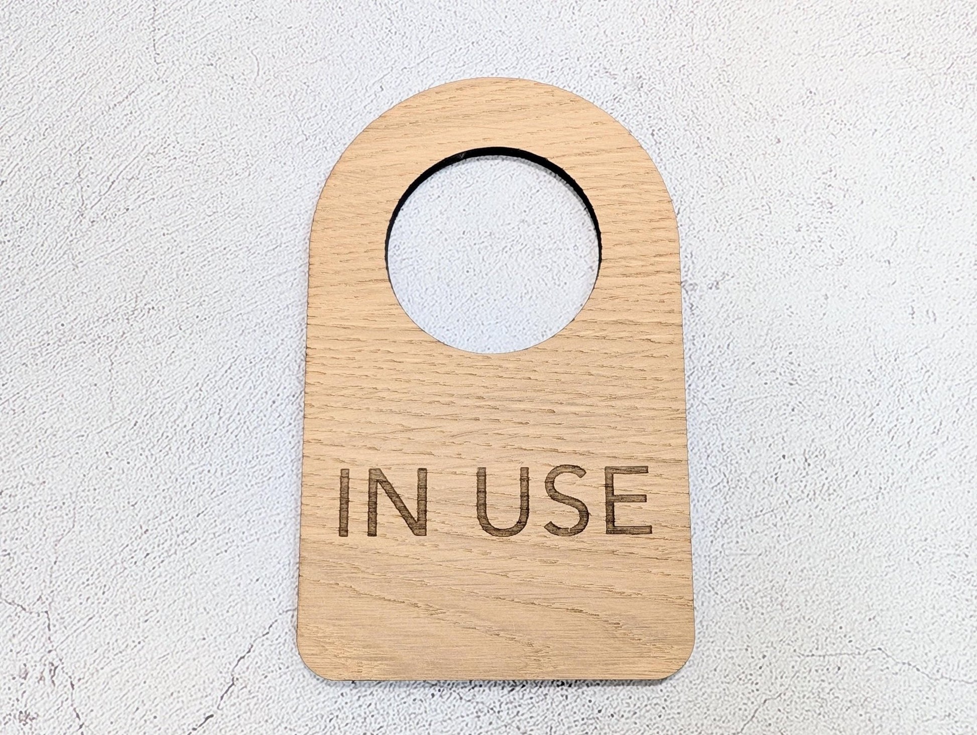 In Use / Free - Door Hanger – Double - Sided Oak Veneered Sign, Slip - Over Handle, Eco Friendly Wood, Made in Wales, Plastic - Free Packaging - CherryGroveCraft
