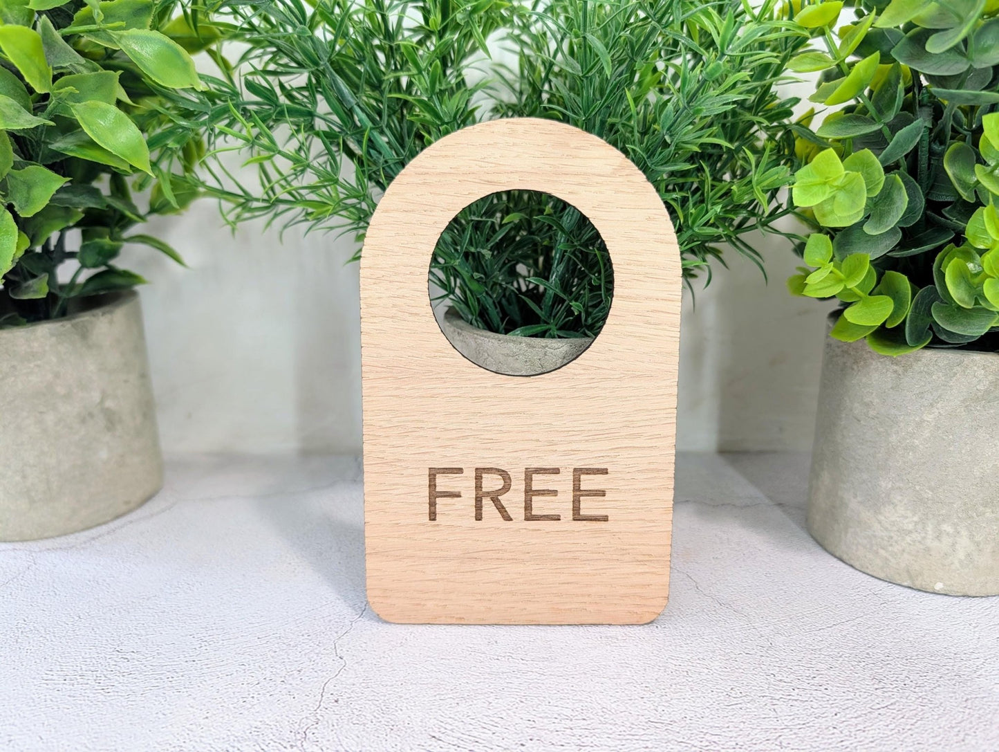 In Use / Free - Door Hanger – Double - Sided Oak Veneered Sign, Slip - Over Handle, Eco Friendly Wood, Made in Wales, Plastic - Free Packaging - CherryGroveCraft