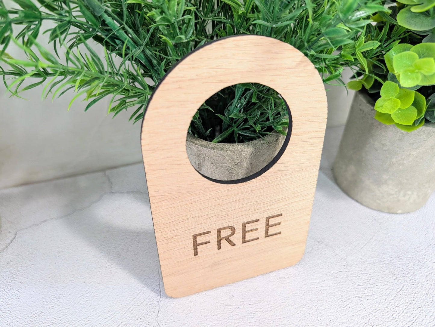 In Use / Free - Door Hanger – Double - Sided Oak Veneered Sign, Slip - Over Handle, Eco Friendly Wood, Made in Wales, Plastic - Free Packaging - CherryGroveCraft