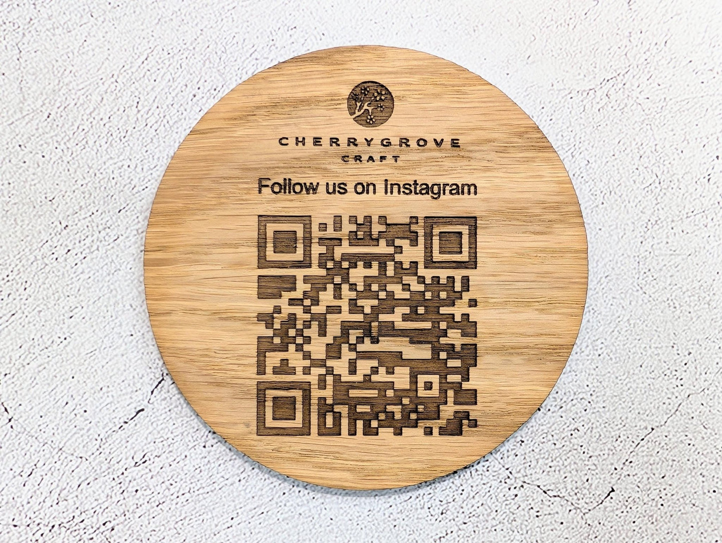 Instagram QR Code Coaster – Custom Oak Veneer Engraved QR Coaster, Social Media Display, Handmade Business Promo Sign, Eco - Friendly Branding - CherryGroveCraft
