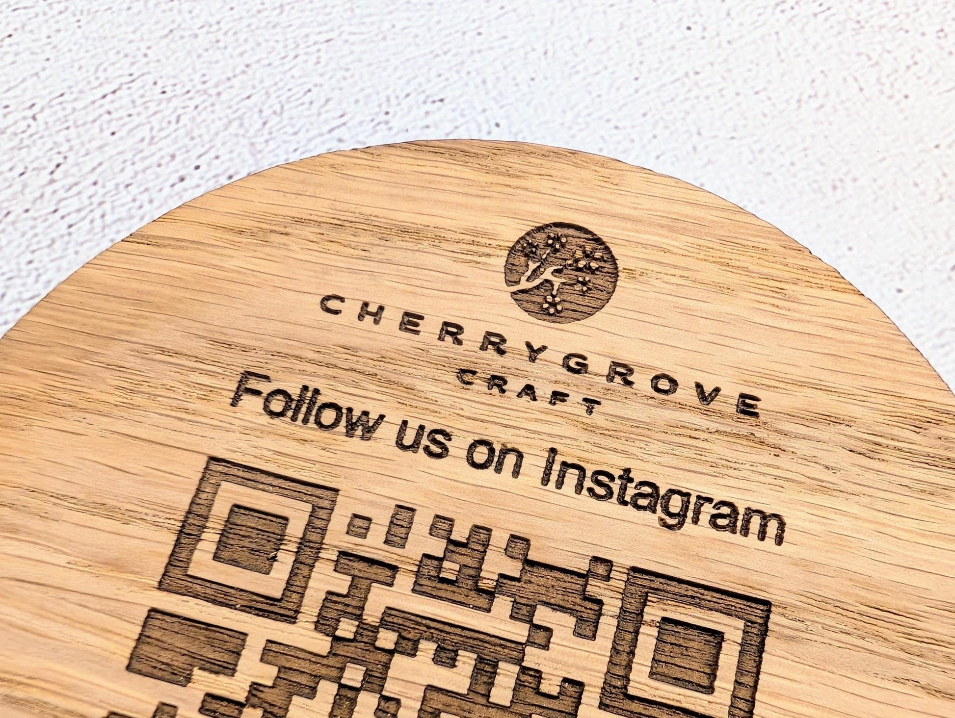 Instagram QR Code Coaster – Custom Oak Veneer Engraved QR Coaster, Social Media Display, Handmade Business Promo Sign, Eco - Friendly Branding - CherryGroveCraft