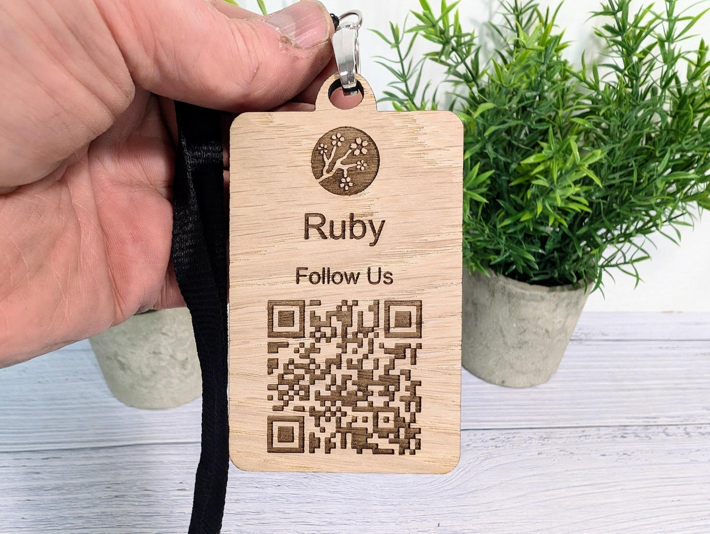 Interactive QR Code Eco - Friendly Portrait Name Badges with Eco Lanyards - Personalised Name, Company and Logo - Event, Exhibition Badges - CherryGroveCraft