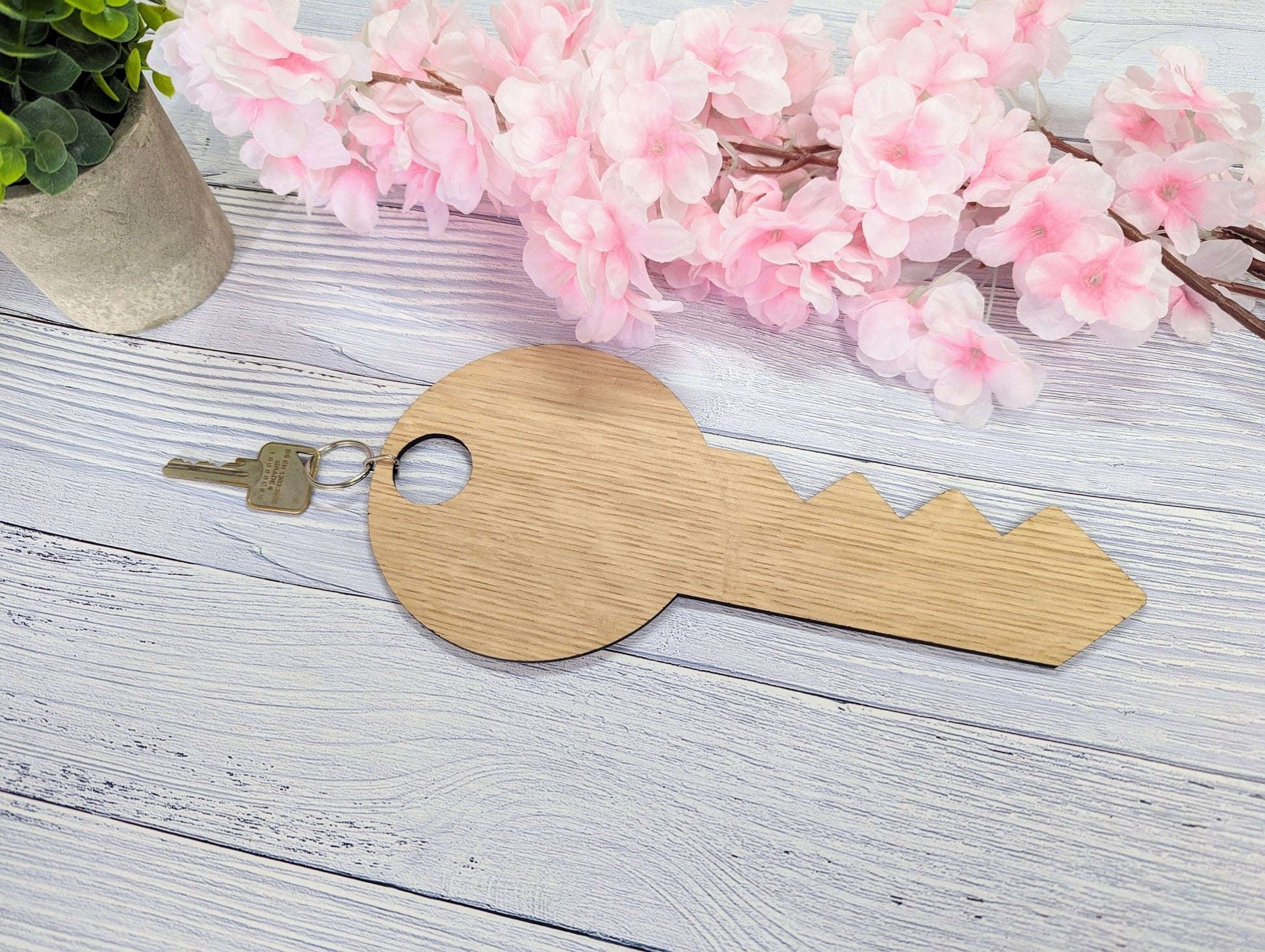 Key To Happiness - Oversized Key - Shaped Wooden Keyring - Unique Gift Idea - Inspirational Quote Keychain - CherryGroveCraft