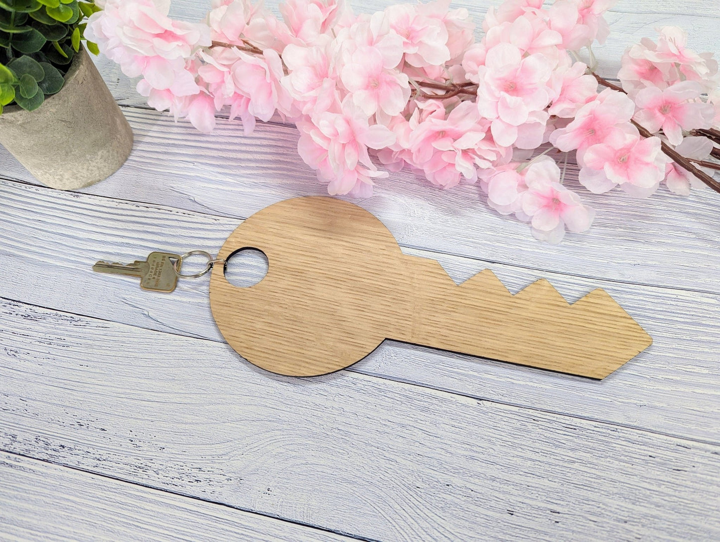 Key To Happiness - Oversized Key - Shaped Wooden Keyring - Unique Gift Idea - Inspirational Quote Keychain - CherryGroveCraft