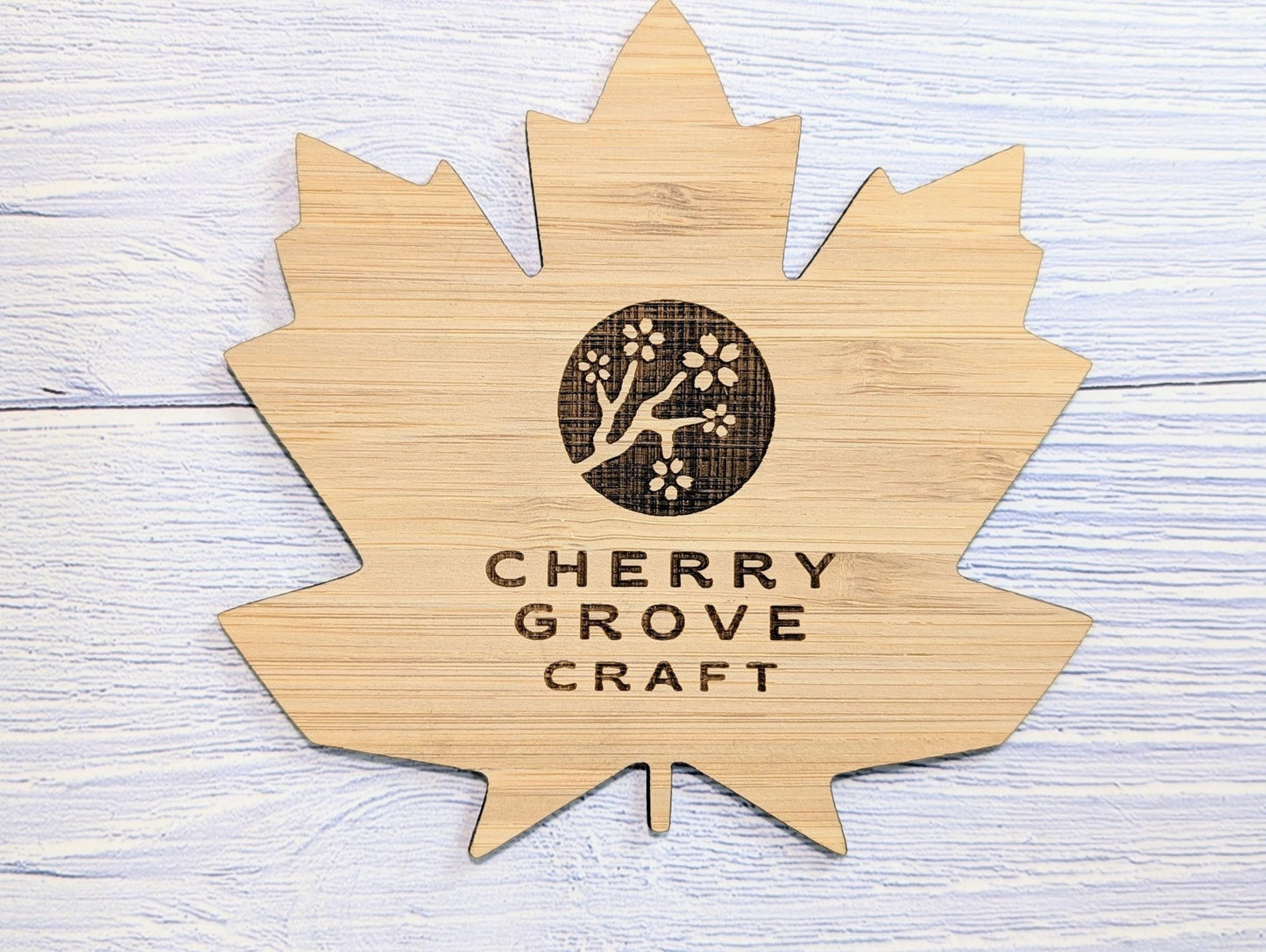 Leaf Shaped Bamboo Logo Coasters - Personalised – Eco - Friendly Gift, Custom Branded – Bespoke Sustainable Craft, 115mm Diameter - CherryGroveCraft