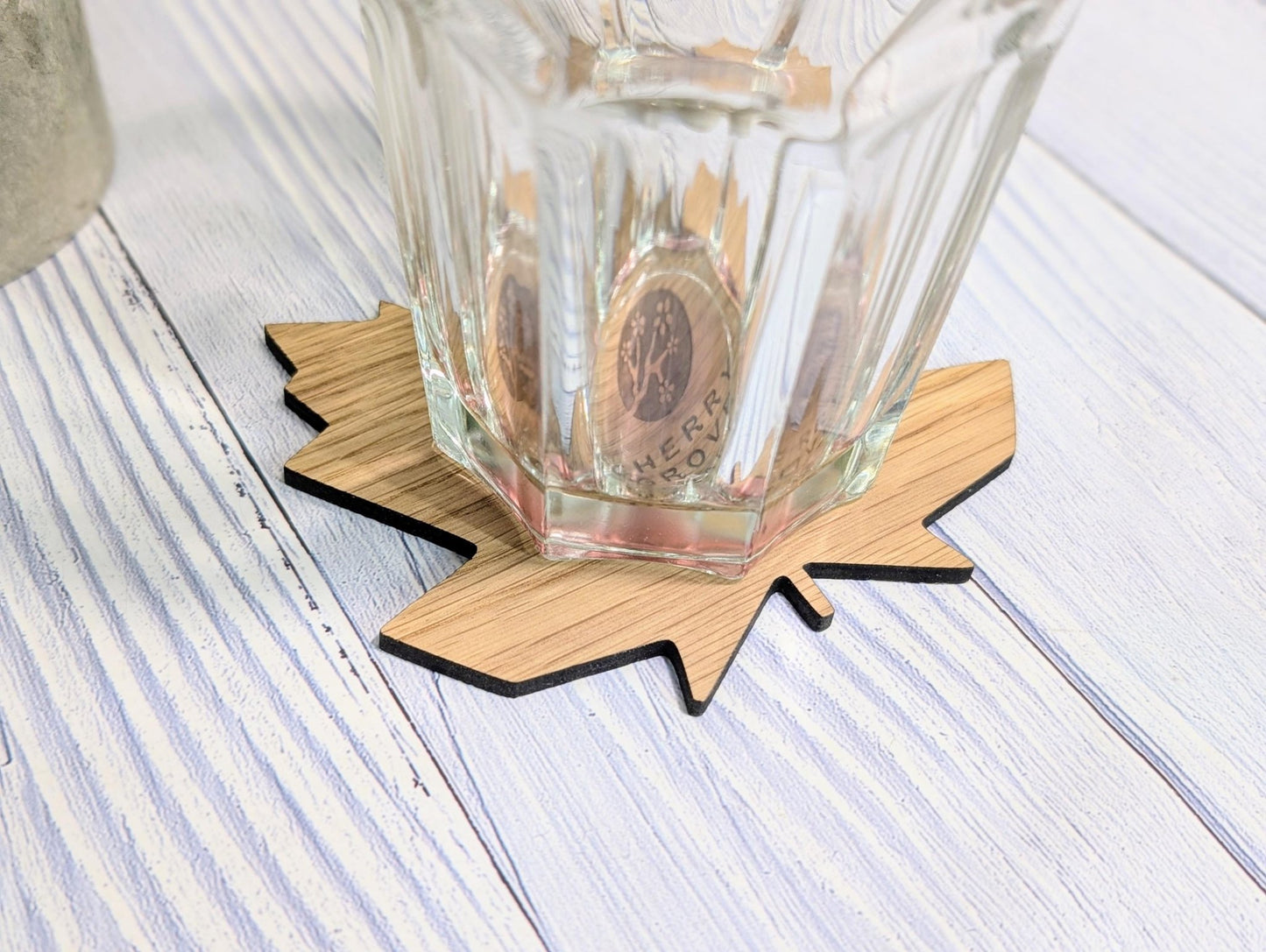 Leaf Shaped Wooden Logo Coasters - Personalised – Eco - Friendly Gift, Custom Branded – Bespoke Sustainable Craft, 115mm Diameter, Oak Wood - CherryGroveCraft