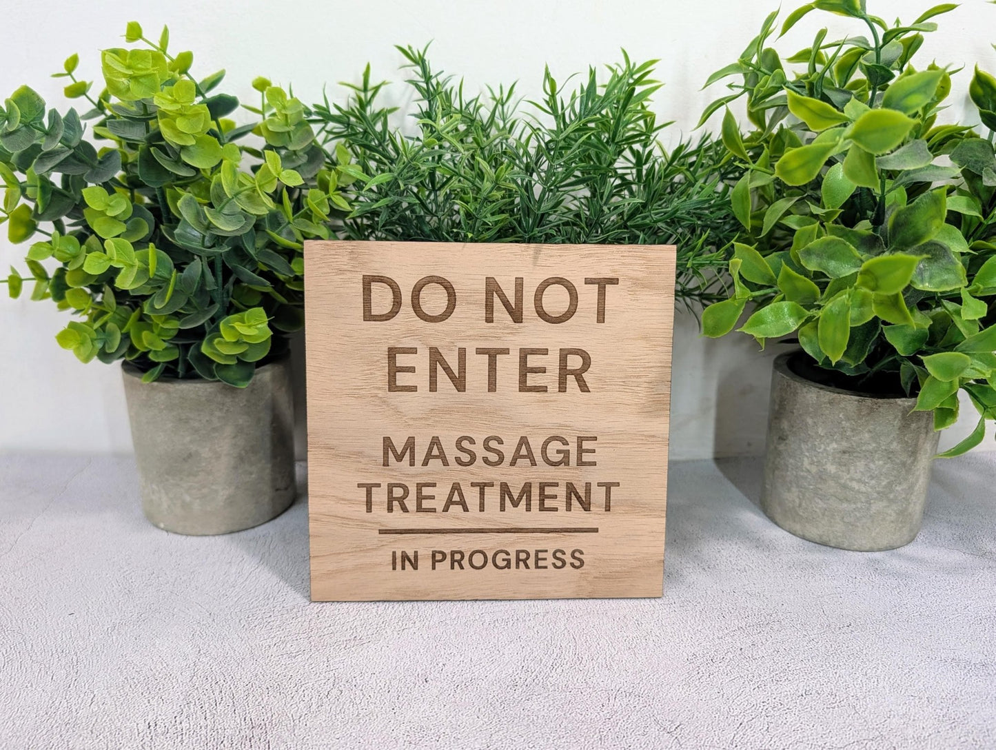 Massage treatment in progress sign large — 200x200mm square oak veneered MDF, spa or salon door