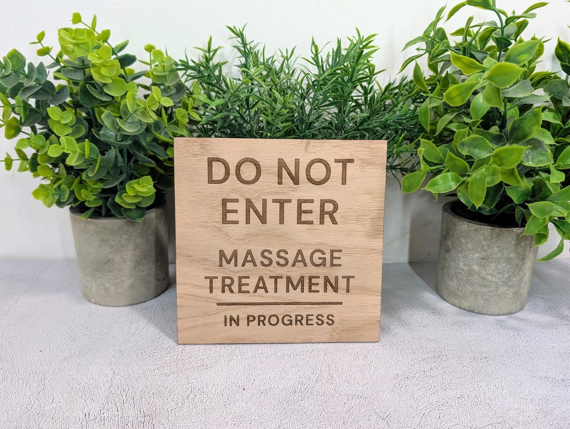 Massage treatment in progress sign large — 200x200mm square oak veneered MDF, spa or salon door