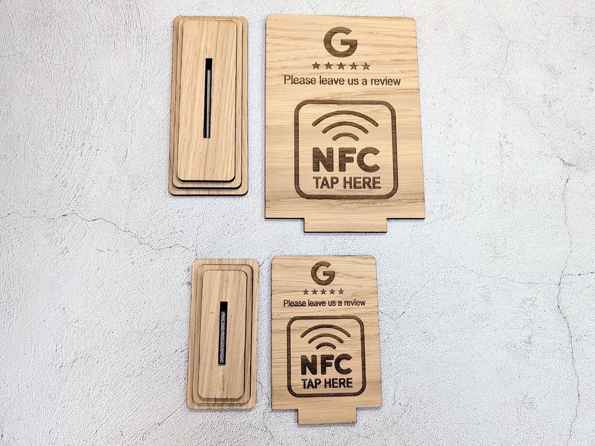 NFC Google Review Sign – Oak Veneered Business Review Display, Tap to Review Stand, Eco Friendly Wood, Plastic - Free, 2 Sizes - CherryGroveCraft