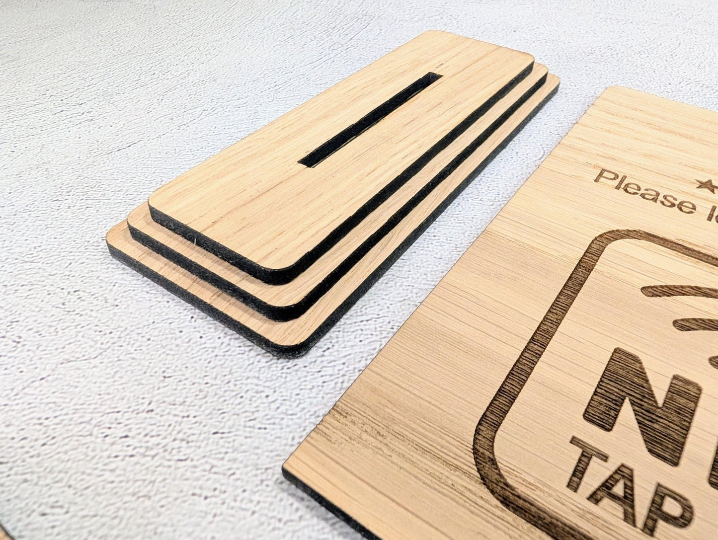 NFC Google Review Sign – Oak Veneered Business Review Display, Tap to Review Stand, Eco Friendly Wood, Plastic - Free, 2 Sizes - CherryGroveCraft